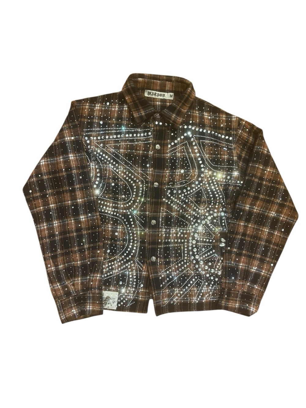Watson X Watson Spider Web Crystal Brown Plaid Flannel Men Shirt Sz M
